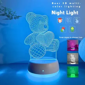 1pc 3D Color & 7-Color LED Night Light, USB Powered, Bedside Lamp for Bedroom, Office Desk Decor, LED Home Decor, Romantic Atmosphere, Creative Gift, Decorative Led Lights