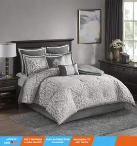 Odette Cozy Comforter Set Jacquard Damask Medallion Design - Modern All Season, Down Alternative Bedding, Shams, Decorative Pillows, Cal King(104 in x 92 in), Silver 8 Piece