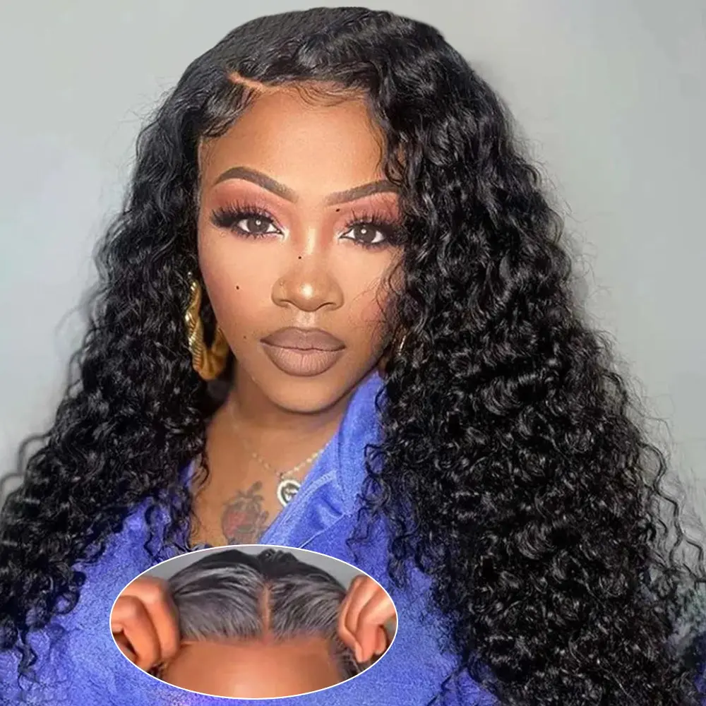 Bling Hair Deep Wave Glueless Wigs Human Hair Invisible Strap 13x6 Transparent Lace Frontal Wig With Drawstring Ready to Wear 5x5 Lace Clousure Wig For Women Deep Culy Wig Brazilian Human Hair Wig Pre Plucked 180% Density #SummerWins #DealsForYouDays