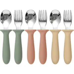 6-Pack Kids Silverware Set – Toddler Utensils with Silicone Handles – Child-Safe 18/8 Stainless Steel Spoons and Forks – Dishwasher Safe – Ideal Baby Gift