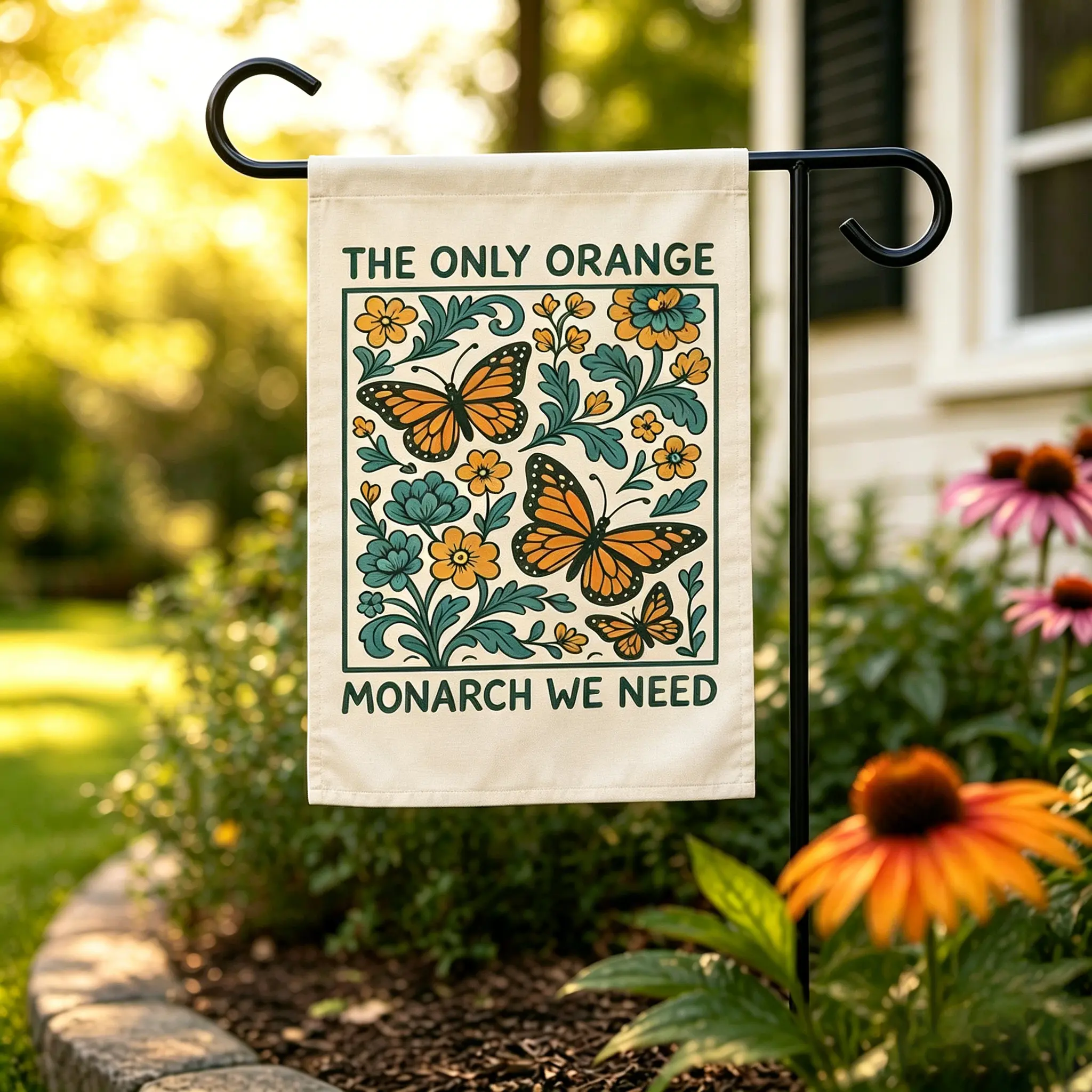 Double-Sided Orange Monarch Butterfly Floral Garden Flag, 12x18 in Durable Weatherproof Fade-Resistant 100% Polyester Outdoor Decor with Easy Installation, Patriotic Displays Lawn Sign for 4th of July, Memorial Day