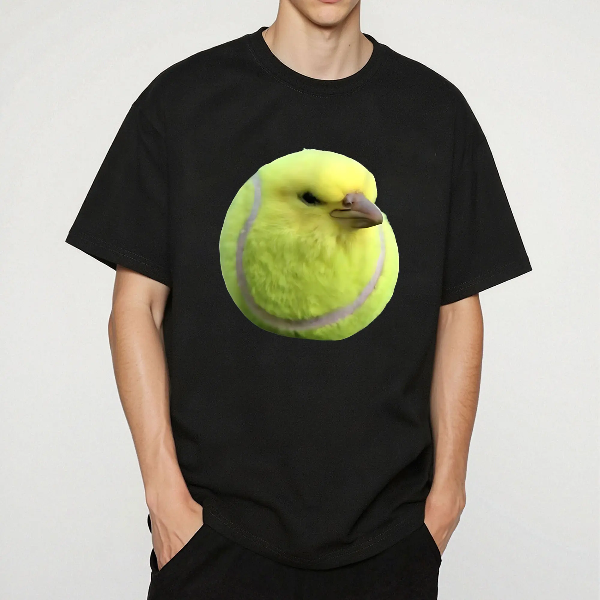 Men's Graphic T-Shirt, Tennis Bird Meme Print Streetwear Top, Soft Short Sleeve Casual Crew Neck, Shortsleeve, Round Neck