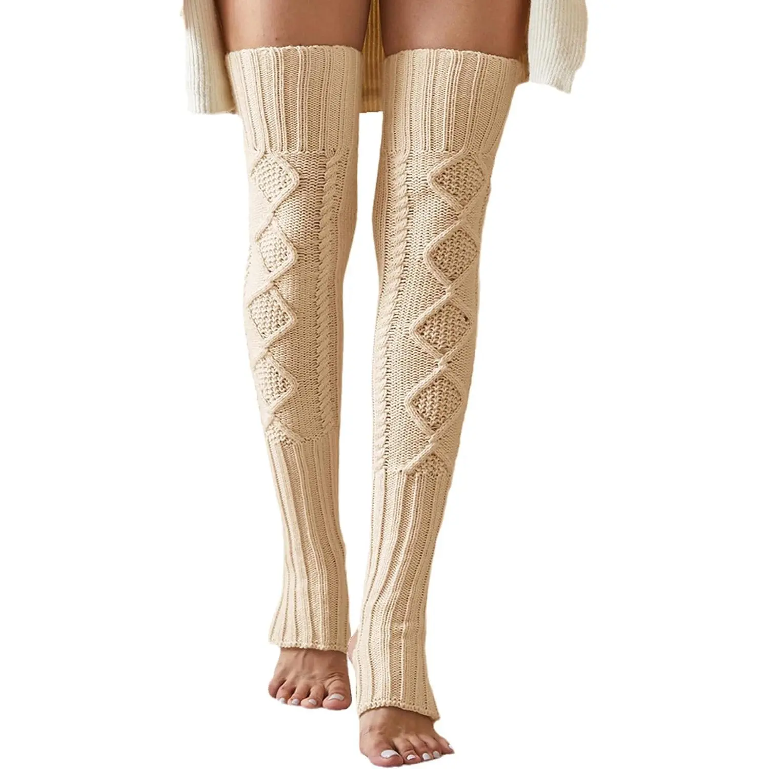 Women's Acrylic Thigh-High Stirrup Leg Warmers - 32 Inches, Stretchy Lightweight Winter Knitted Over-Knee Footless Sports Socks for Elegant Latin Activities, Lady, Stirrup Socks, Cosy, Foot-Stirrup