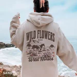 Retro Western Hoodie, Wild Flower Wild Horses Hoodie, Horse Sweatshirt, Country Shirt, Graphic Western Hoodie, Vintage Cowgirl Shirt