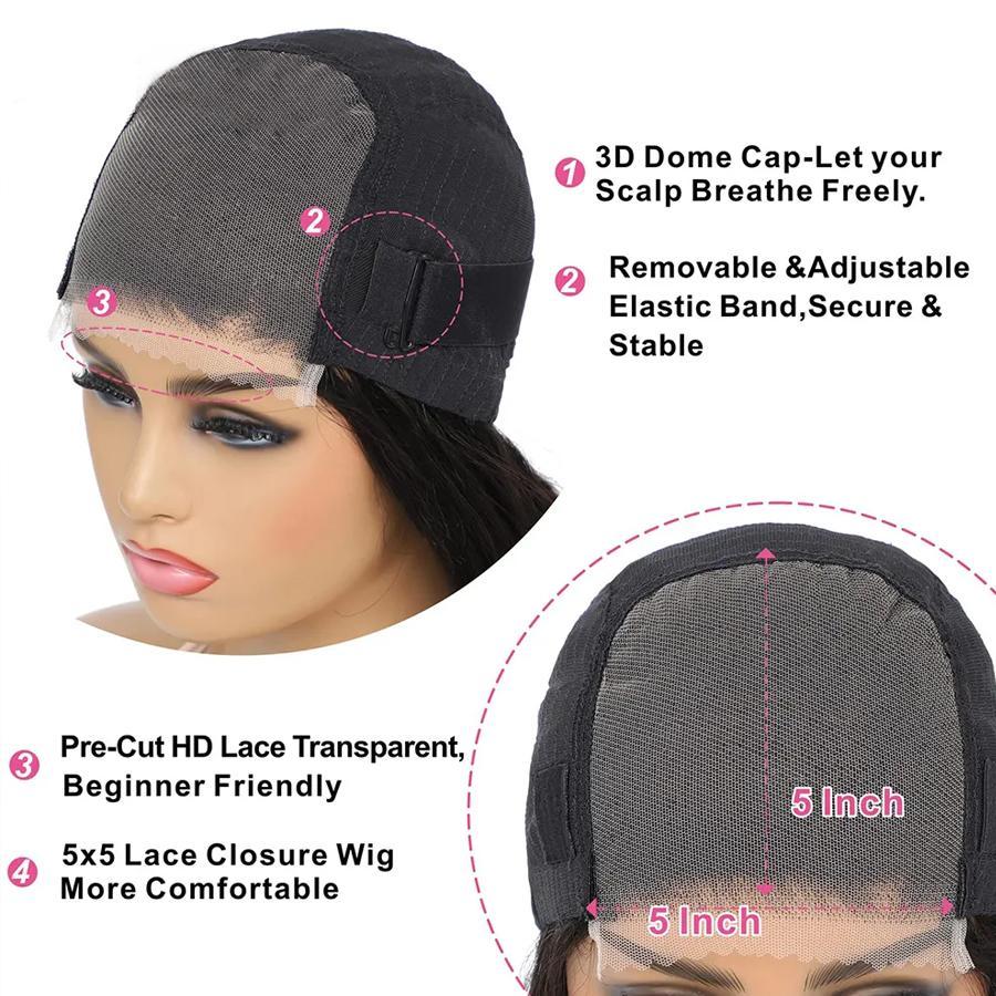 SheReigns Hair Ready To Wear Lace Closure Wig Body Wave Glueless Wig Human Hair 5x5 Pre Cut Lace Closure Wigs For Women 180 Density Brazilian Real Human Hair 13x4 Drawstring Glueless Lace Front Wig