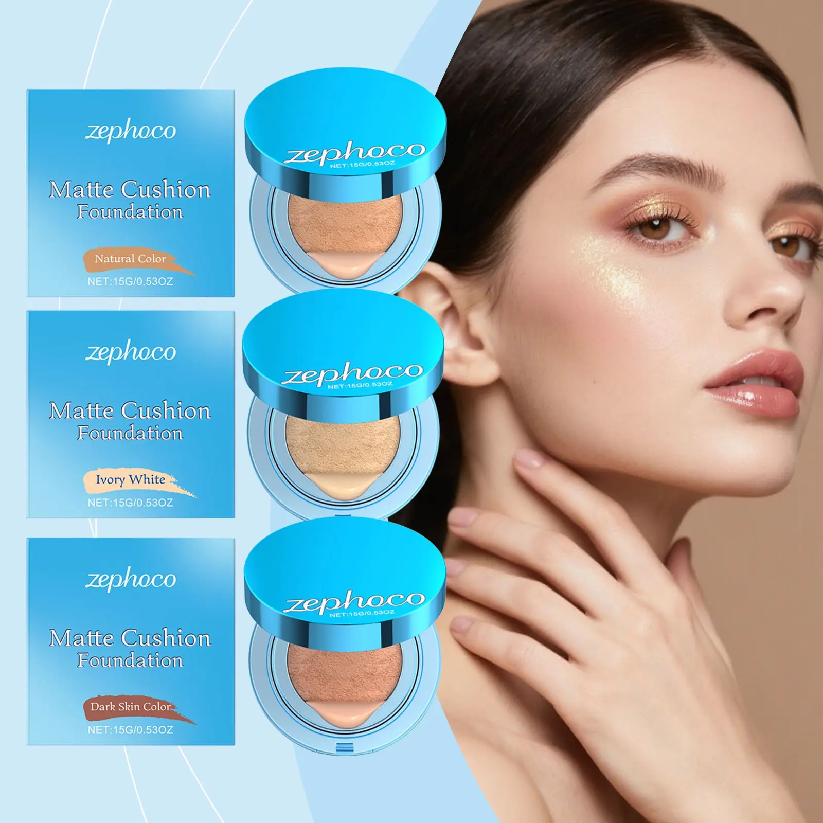 Matte Concealer Cushion Balm Foundation, Long-Lasting Natural Finish, Hydrating Makeup & Brightening, Available in Ivory /natural Color/dark Skin Tone, Brightening Formula Makeup