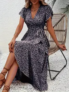 Women's Slim Fit Dress, Lotus Leaf Sleeves Design, Inner Temperament Style, Perfect for Summer Wear, Cross Border Foreign Trade