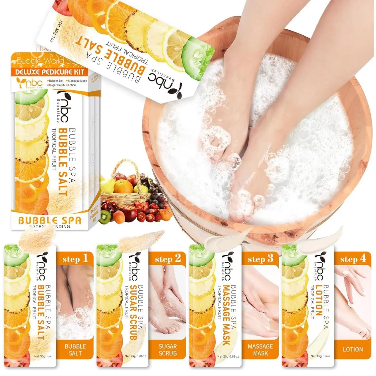 NBC Beautilab Deluxe Moisturizing Pedicure Kit - "Tropical Fruit", Moisturize, Hydrating, Foot Care Product, Pedicure Care