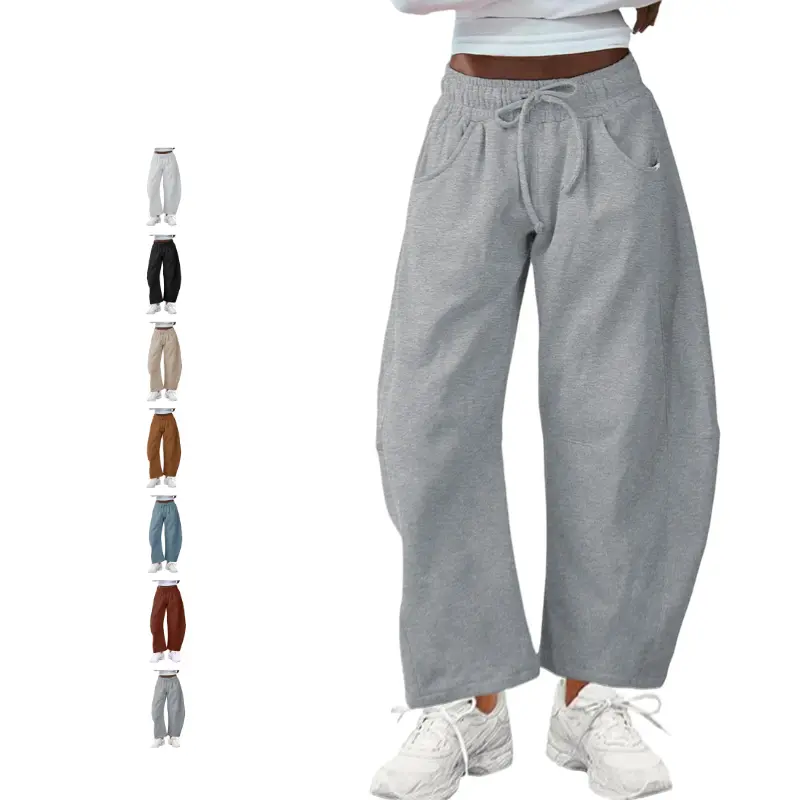 Mundoven Women's Barrel Leg Ankle Sweatpants Drawstring Wide Leg Lounge Pants Baggy Casual Cotton Sweat Pants with Pockets