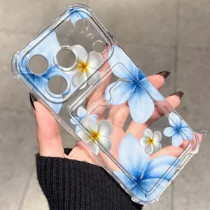 Blue Flower Pattern Card Holder Case for iPhone 17/16/11 12 13 14 15 16 Pro Plus Max XR, Anti-Drop Phone Cover with Card Slots