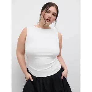 Cider [10 colors, size 0-24] Boat Neck Ruched Solid Tank Top Curve & Plus