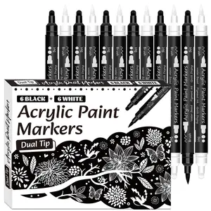 Acrylic Paint Pens Set, Dual-Ended Soft & Hard Tips, Art Supplies for Rocks, Canvas, Fabric, Wood, Glass, Paper, DIY Crafts, Acrylic Paint Markers
