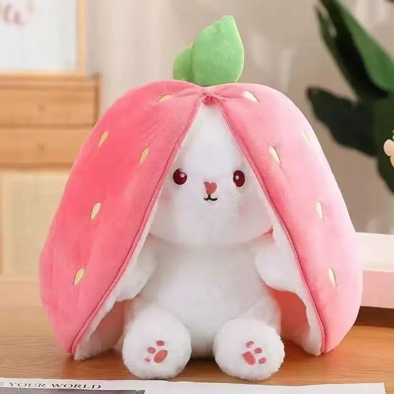 Cute Fruit Rabbit Plush Toy, Super Soft Fluffy, Adorable Carrot and Strawberry Design, Perfect Gift for Birthday and Christmas