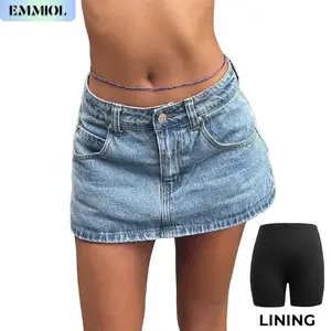 EMMIOL Low Waist Denim Skirt Skorts Mini Denim Shorts Bodycon Mini Jean Skirt Vintage Y2K Skirt for Women - Casual Style Regular Fit Above Knee Cotton Material Multi Belt Loops Chic Womenswear Machine Washable