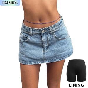 EMMIOL Low Waist Denim Skirt Skorts Mini Denim Shorts Bodycon Mini Jean Skirt Vintage Y2K Skirt for Women - Casual Style Regular Fit Above Knee Cotton Material Multi Belt Loops Chic Womenswear Machine Washable Summer vibes