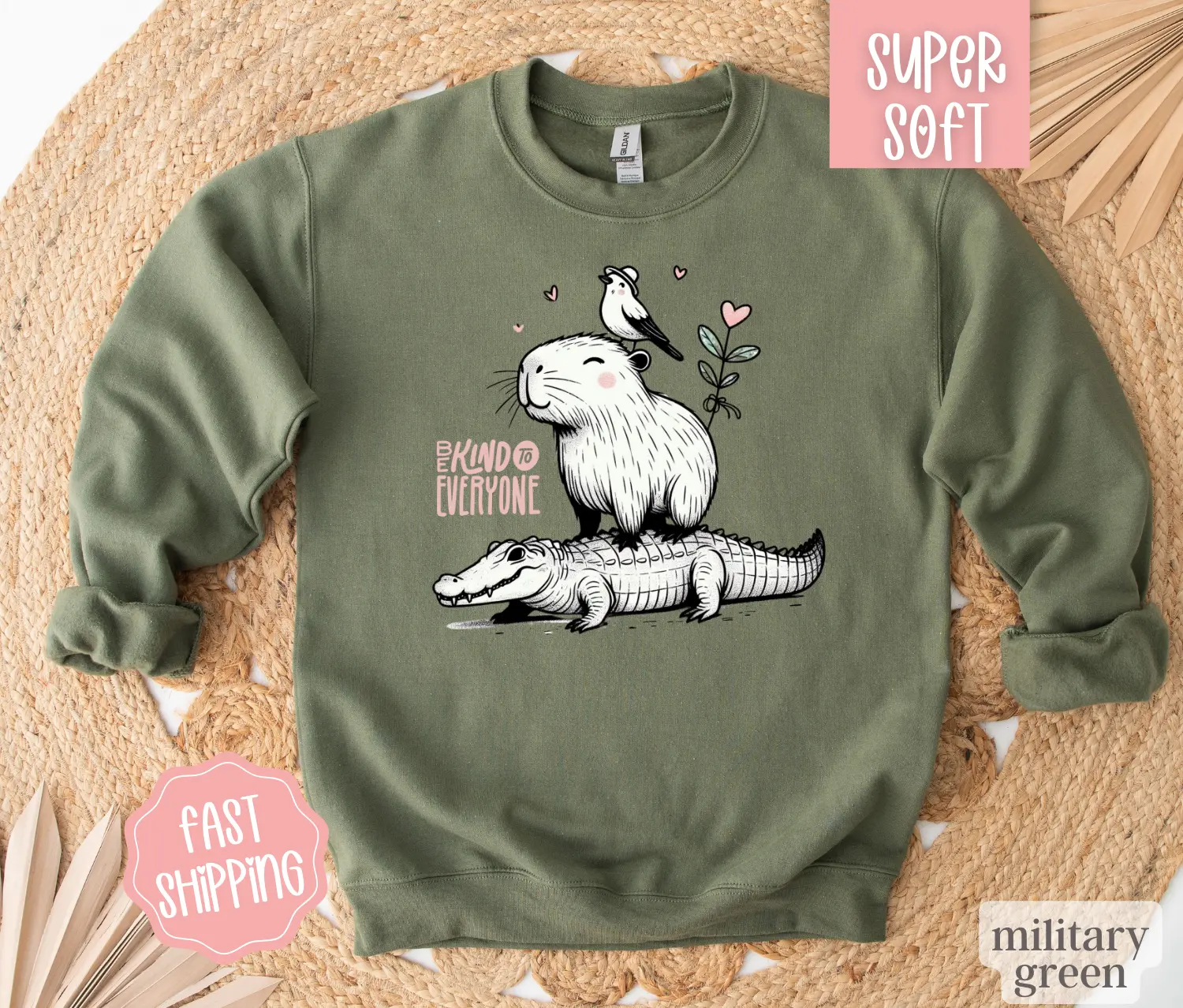 Cute Capybara Sweatshirt, Be Kind Sweatshirt, Women's Oversized Sweatshirt, Capybara Crewneck