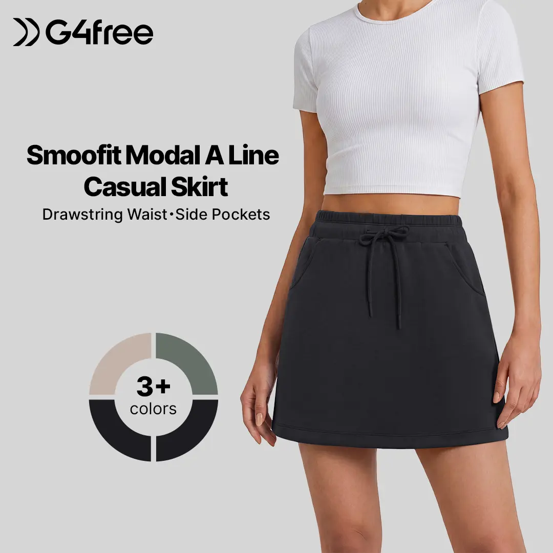 G4Free Smoofit Modal Soft Sweat Skirts for Women 16" A Line Elastic Summer Drawstring Short Golf Casual Skirt with Pockets