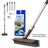 Multifunctional 3-in-1 Floor Scrubber Brush with Oversized Reinforced Head - Home Cleaning Tool, Cleaning Supplies, Long Reach Stainless Steel Handle, 360°Rotating Squeegee, Heavy-Duty Stiff Bristles, Wear-Resistant for Bathtub, Patio Comprehensive Clean