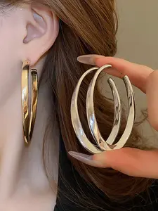 Women's 925 Silver Needle Oval Fashionable Hoop Earrings, Elegant Jewelry Accessory for Women & Girls, Perfect Gift Idea