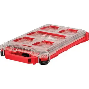 Milwaukee PACKOUT 5 Compartment Red Small Parts Compact Low-Profile Organizer 9-49/64" Wide x 2-33/64" High x 16-3/8" Deep 48-22-8436