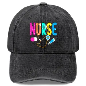 Colorful 'NORSE' Retro Baseball Cap - Lightweight Sun Protection Hat, Suitable for Nurses Week Appreciation, Denim Black, Medical Theme, Made in USA