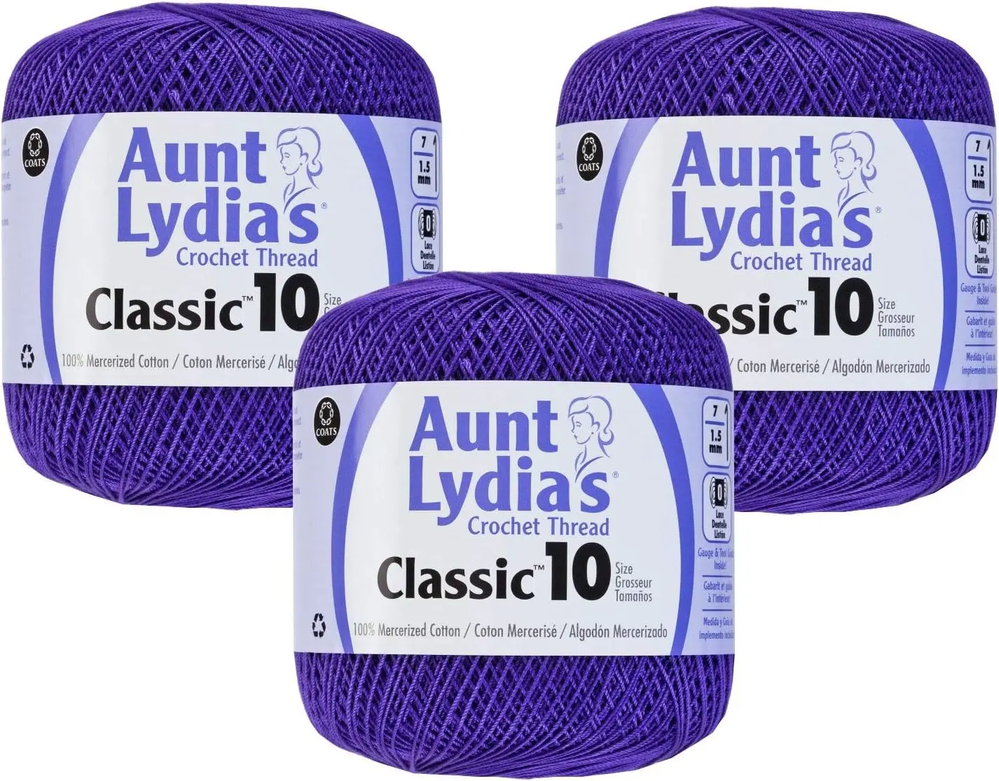 Aunt Lydia's Bulk Buy Crochet Cotton Classic Crochet Thread Size 10 (3-Pack) Violet 154-119 Gift