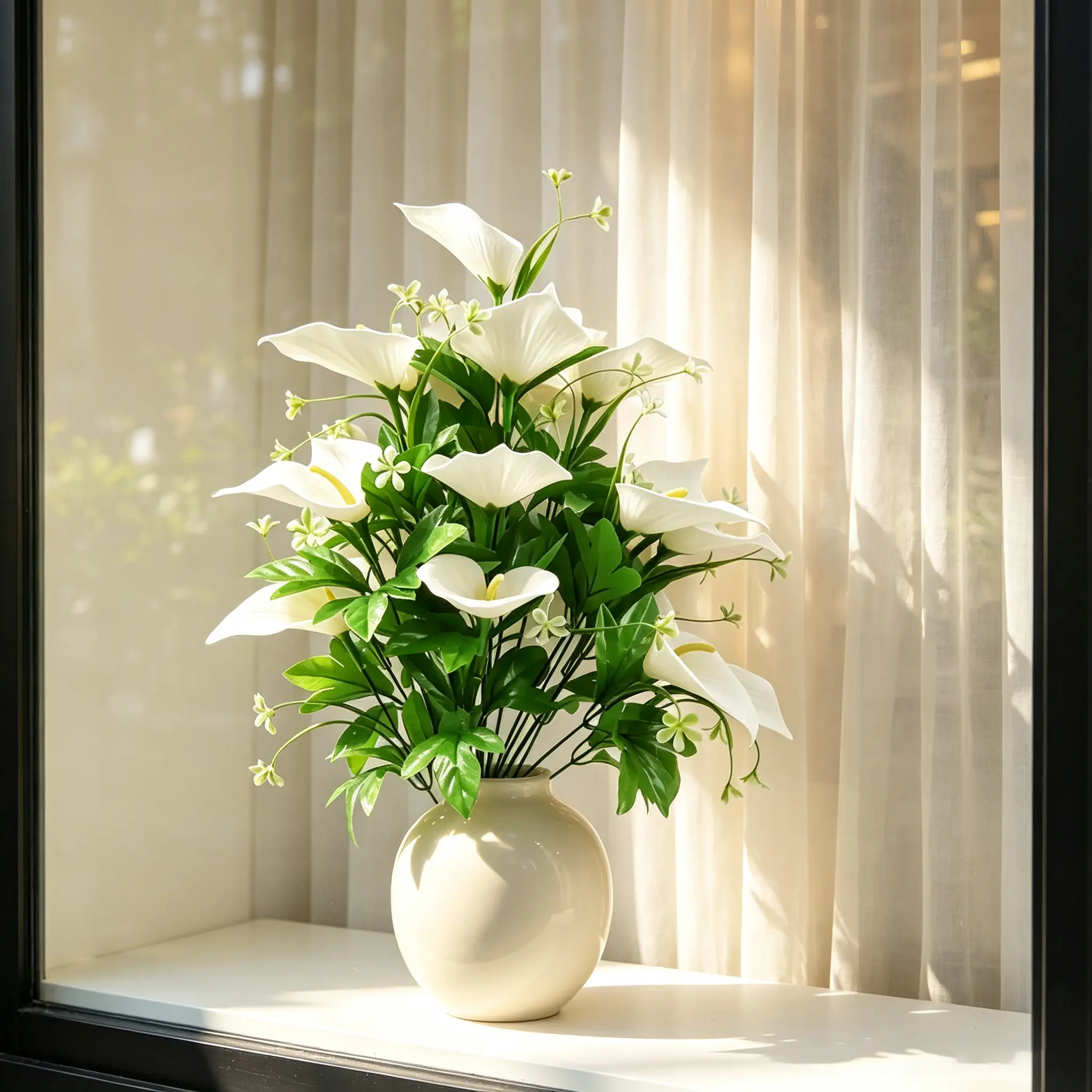 Artificial White Calla Lily Bouquet 18 Heads 20in - Lifelike Faux Flower Bouquet | No Maintenance Floral Decor for Home Office Indoor Outdoor Decor