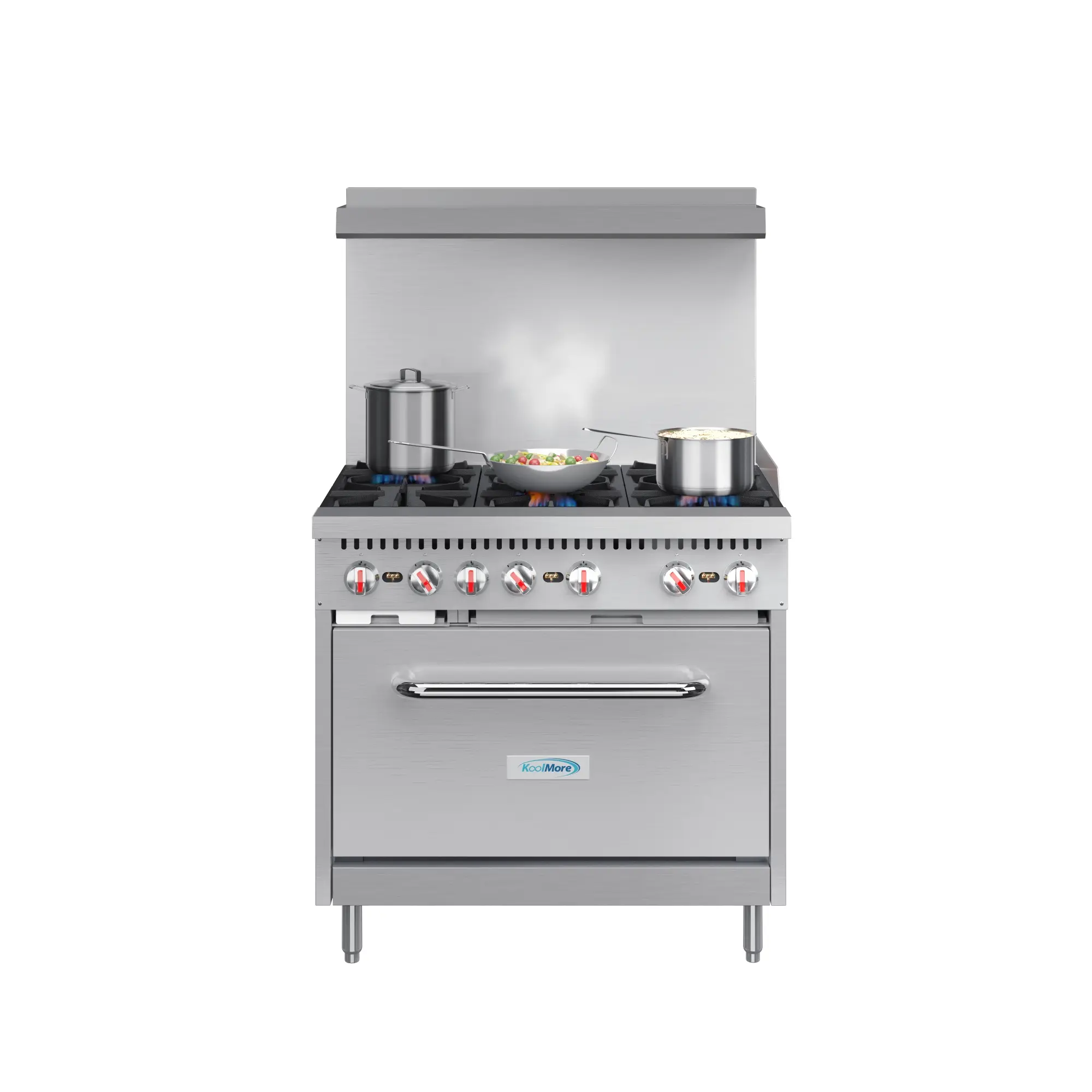 36 in. Commercial Natural Gas Range - Stainless-Steel, 6 Open-Top Burners, Easy Clean, High-Performance, Large Shelf, Optional Caster Wheels (KM-CR36-NG), Yes