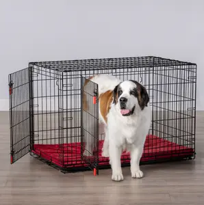 KONG Ultra Strong Durable Double Door Wire Dog Crate with Divider Panel, Portable Folding Pet Cage with Removable Tray, Divider and Secure Lock System for Puppy Training, Indoor Dog Housing and Travel Convenience