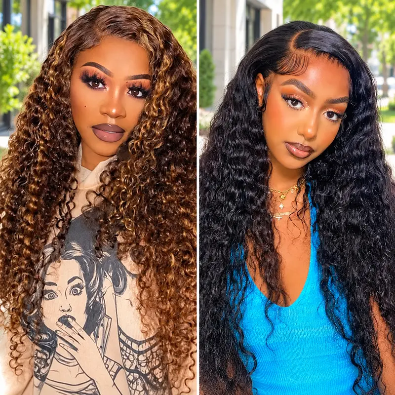 [LIVE 13x4 Combo: 2 Women's Human HairWigs] 13x4 GNVO HD Transparent Lace Front Wigs,22-30 Inch 2-Pack Buy 1 Get 1 Free, Deep Wave, Body Wave & Straight, withBaby Hair, 180% Density Natural Black