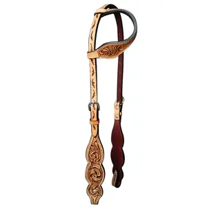 HILASON Western Horse Floral Headstall Breast Collar One Ear Headstall Wither Strap American Leather Tack Set