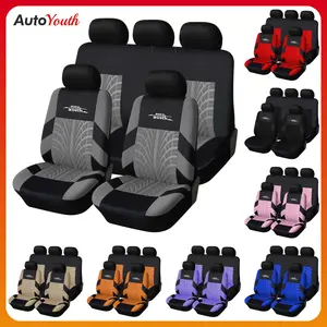 5 Seats Car Seat Covers Universal 1 Set, for Front & Rear Seats, Stylish Jacquard Mesh Fabric Car Seat Protectors with Embroidered Logo, Airbag Compatible, Fits Most Autos SUVs Vans Trucks, Red Gray Black Car Seat Covers, Car Interior Accessories Outdoor