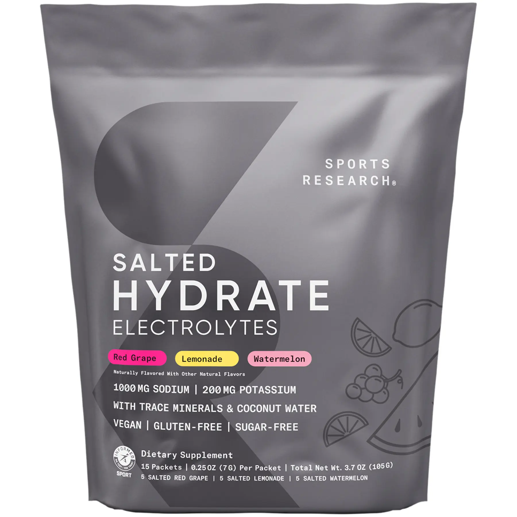 Sports Research® Salted Hydrate Electrolytes, 15 Variety Packets