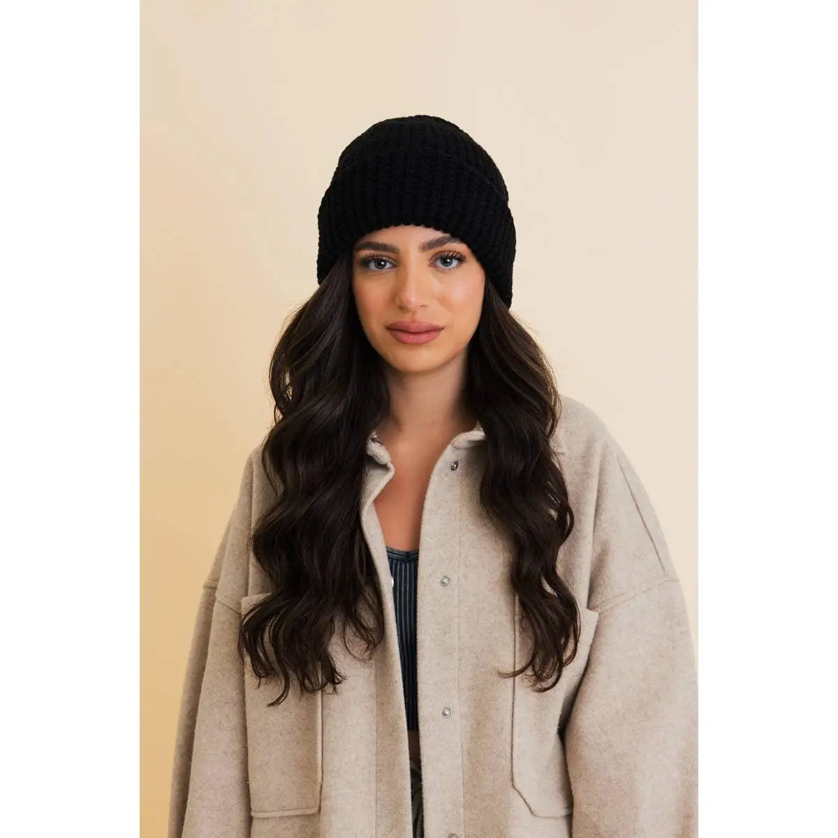 Toasty Waffle Puff Beanie - Black