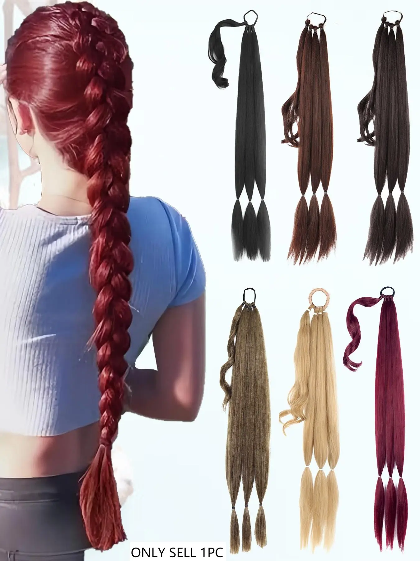 30 Inch Long Straight Ponytail Extension with Elastic Tie, Synthetic Hairpiece for Women, Weddings, Parties & Daily Use, Synthetic Extensions, Synthetic Hair Braids, Ponytail Hairpieces