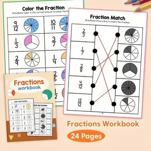 Fraction Practice Book, Colorful Math Workbook with Fun Simple Learning Activities, Visual Learning Tools, Learning Materials, English Language, Paper Material, Includes Answer Key, Study Supplies, School Supplies