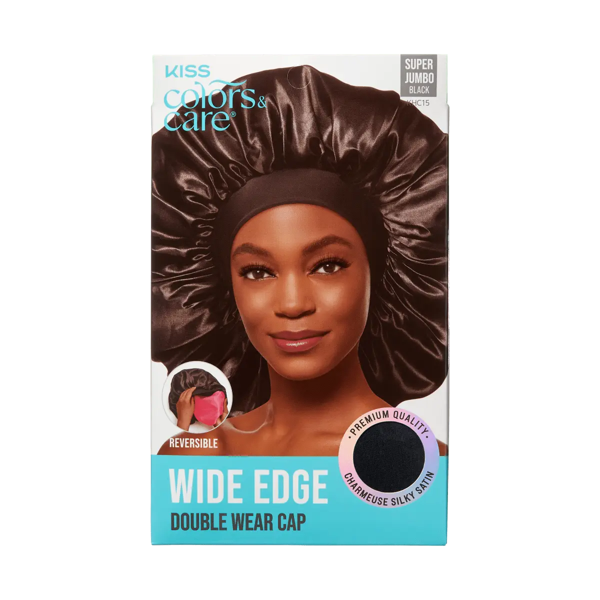 Kiss Colors & Care Silky Satin Double Wear Bonnet Cap - Black | Reversible, Silk Bonnet, Sleep Bonnet, Super Jumbo, Hair Accessories