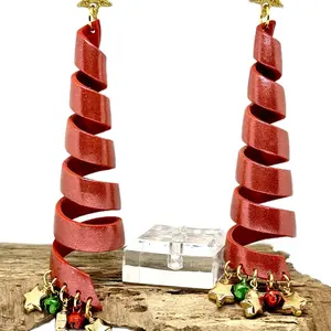 Spiral Polymer Clay Christmas Tree Earrings - Festive Earrings for Women