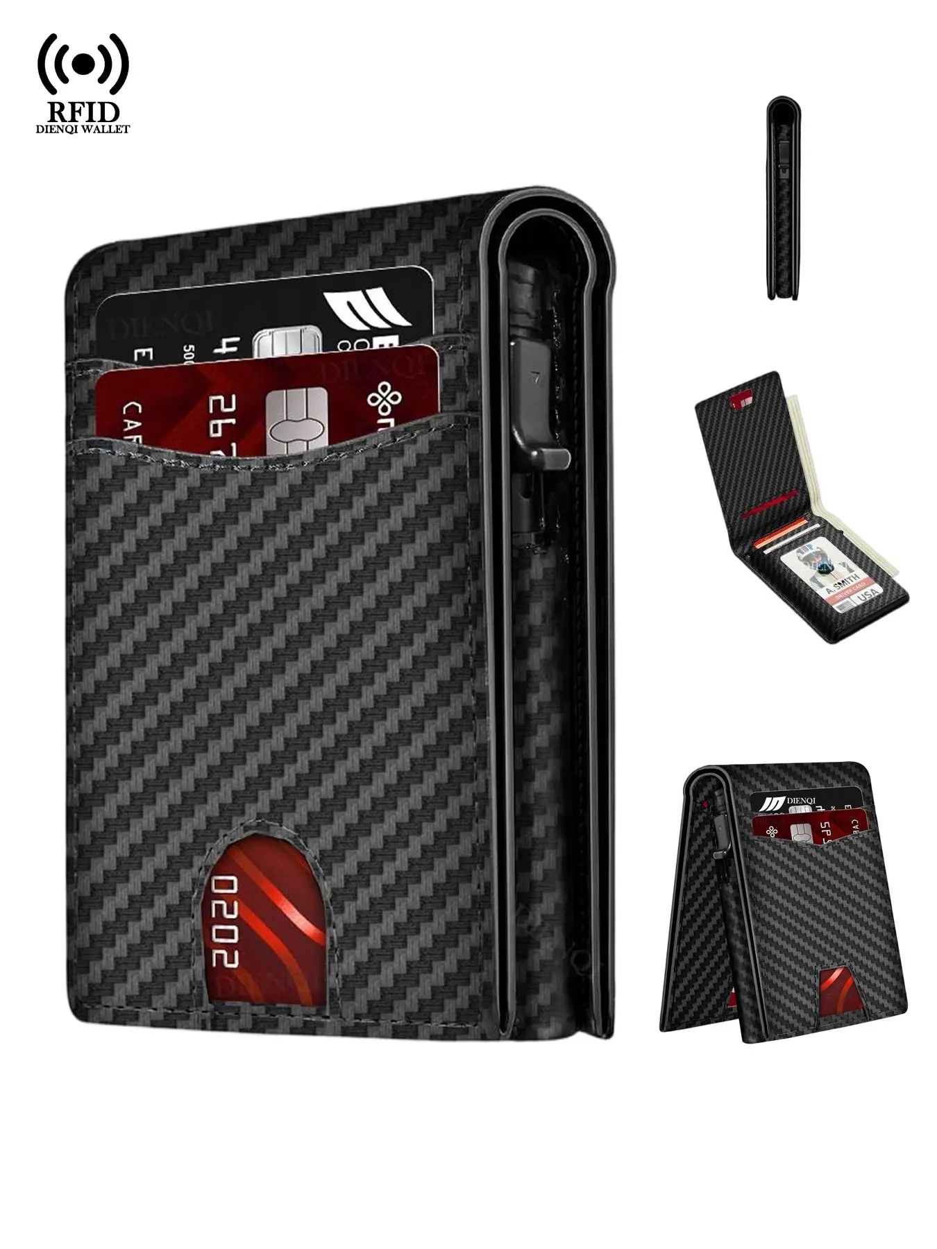 Men's Magsafe Credit Card Holders, Cards Holder, Card Carrying Holder with RFID Blocking, Secure Card Storage, Carbon Fiber Pattern Business Wallets Pop Up Metal Case, Magnetic Closure, Daily Use, Gift for Dad Boyfriend Husband, Birthday Gift
