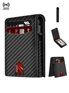 Men's Magsafe Credit Card Holders with RFID Blocking, Secure Card Storage, Card Organizer, Rfid Card Slots, Minimalist Carbon Fiber Pattern Business Wallets Pop Up Metal Case, Magnetic Closure, Daily Use, Gift for Dad Boyfriend Husband, Birthday Gift