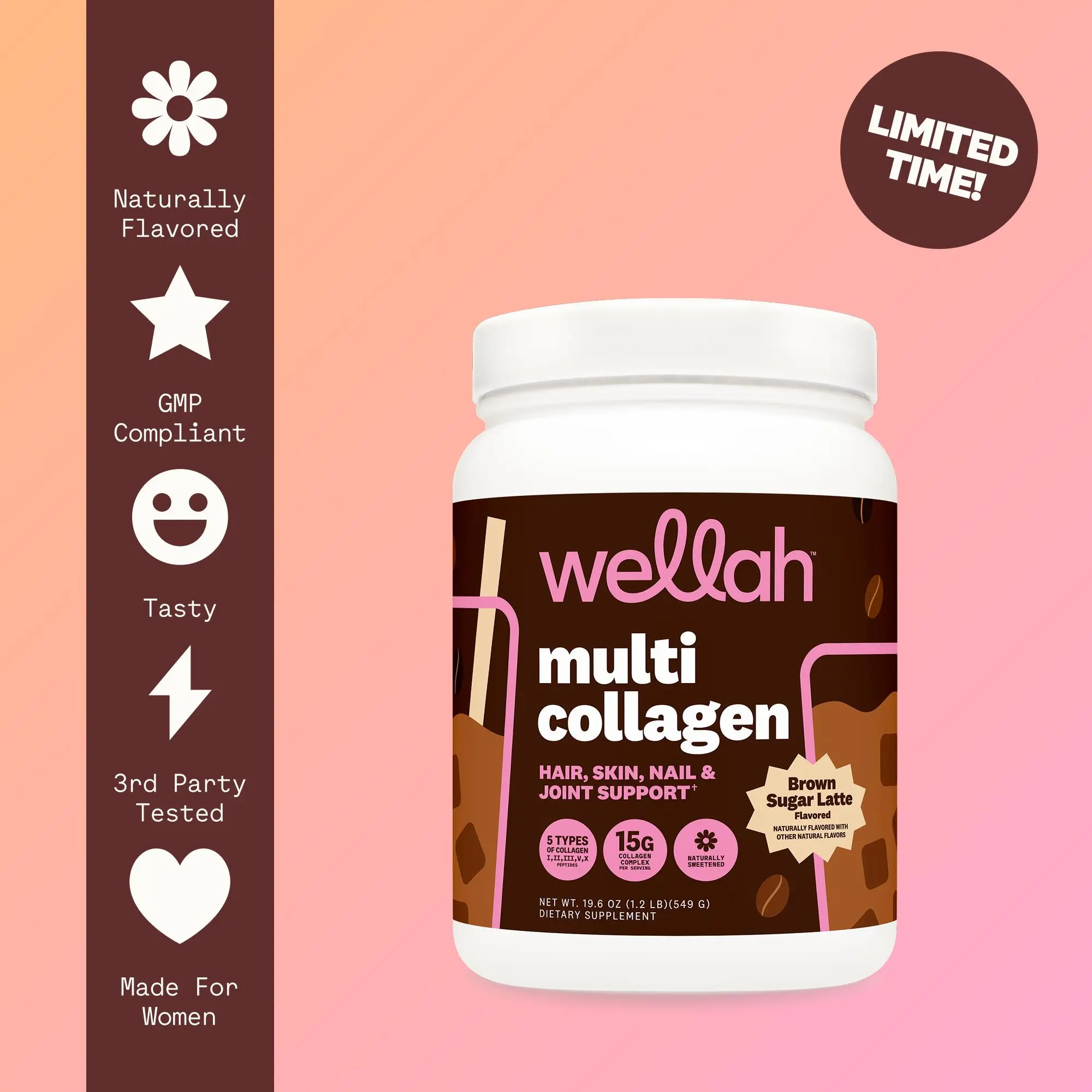 Wellah Multi-Collagen | Hair, Skin, Nail & Joint Support Supplement | 30 Servings