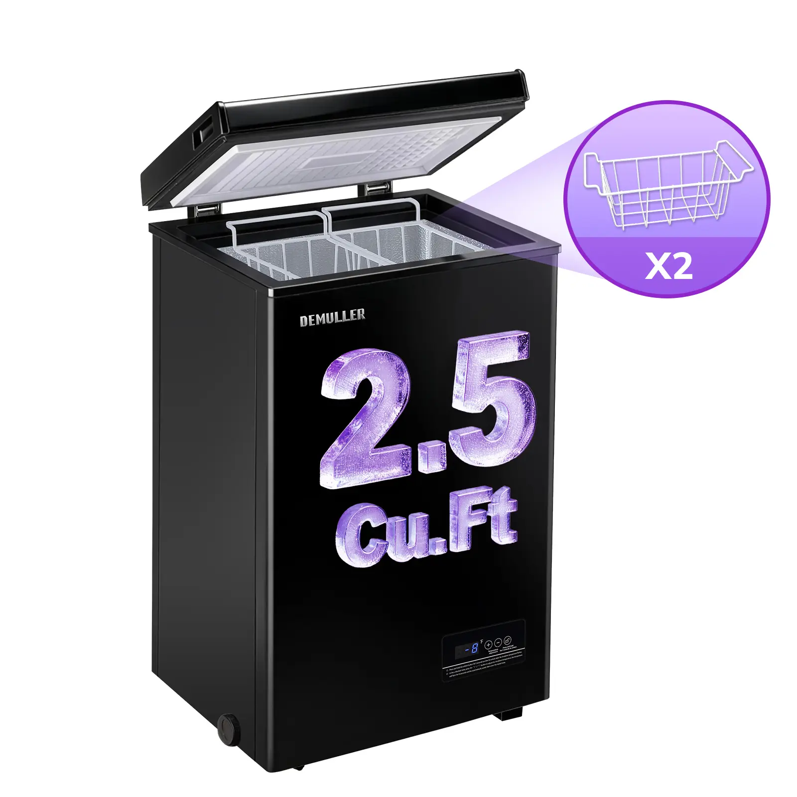 Demueller 2.5 Cu.Ft. Compact Chest Freezer, Mini Freezer with Electronic temperature control, 2 Removable Baskets, Top Open Door, Energy Saving