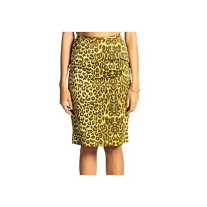 1990S Lime Green Leopard Print Cotton Sateen Pencil Skirt