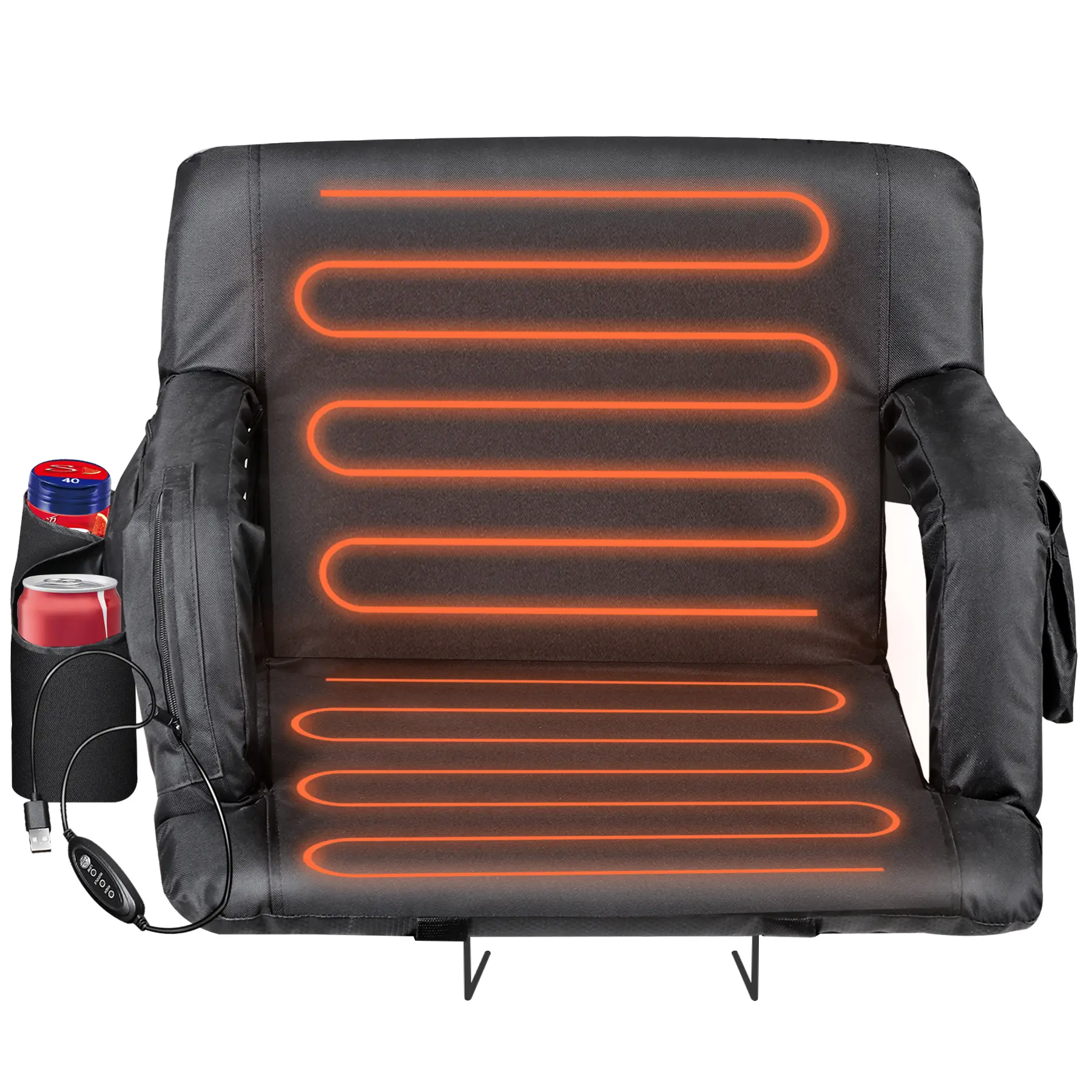 Segawe Heated Stadium Seat, Durable 600D Oxford Bleacher Chair with USB Heating, Adjustable Back, 5 Storage Pockets & Padded Straps for Portability, Beach, Folding Chairs, Portable, Foldable, Three Settings