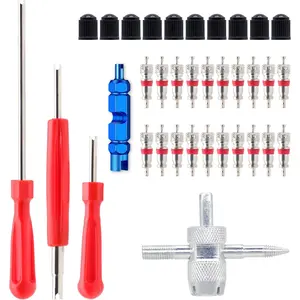 Valve Stem Removal Tool - 20Pcs Valve Cores, 10Pcs Tire Valve Caps, 4-Way Valve Tool, Valve Core Remover Tool