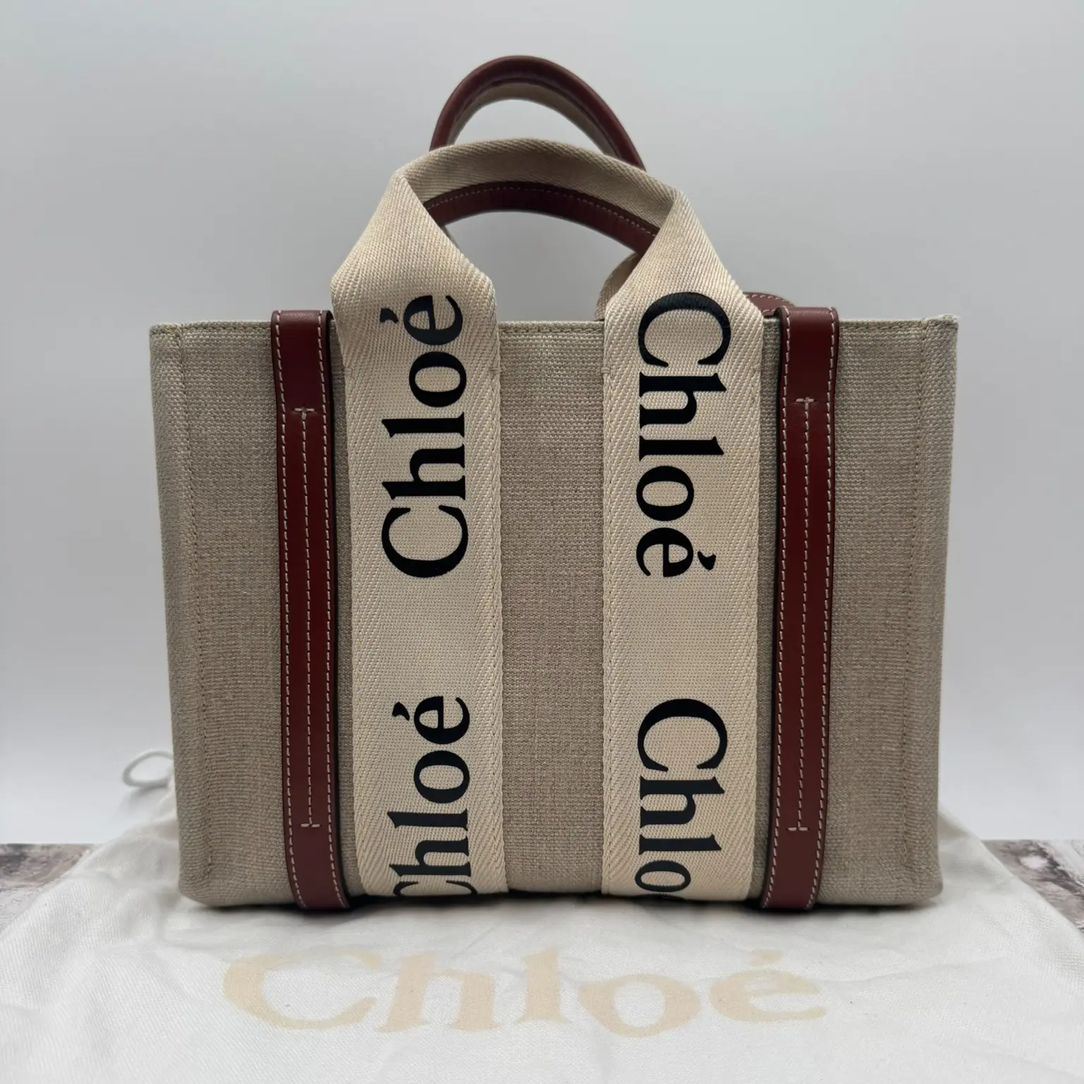 Pre-owned Chloé Linen Tote Bags Chloe Woody Tote Small