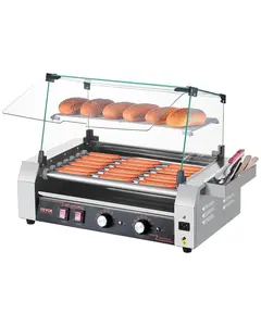 【Father's Day】VEVOR Hot Dog Roller,  18 Hot Dog 7 Rollers, Stainless Steel Sausage Grill Cooker, 1050W Commercial Hot Dog Machine with Dual Temp Control, Cover, Side Storage Box, Removable Shelf & Oil Drip Tray