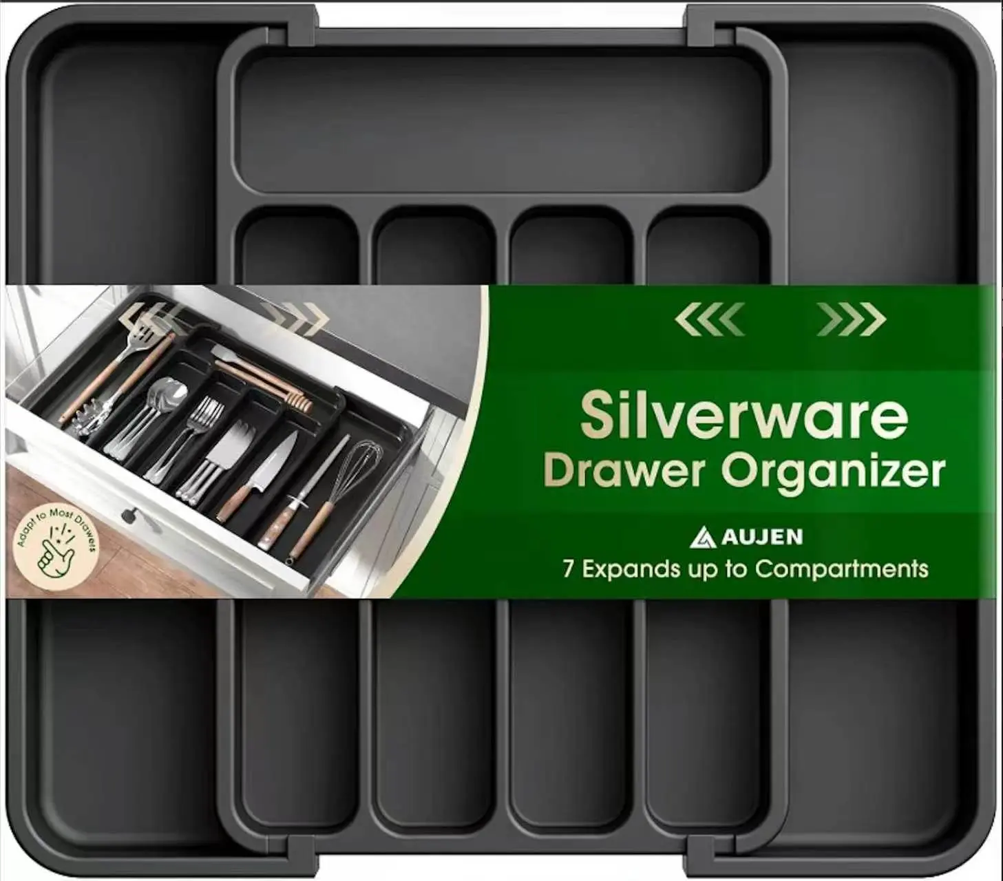 Expandable Silverware Drawer Organizer - BPA-Free Durable Plastic Rectangular Home Organizer, 6-8 Deep Compartments with Deep Slots, Easy Adjustment No-Buckle Utensil Tray for Kitchen Storage, Rectangle