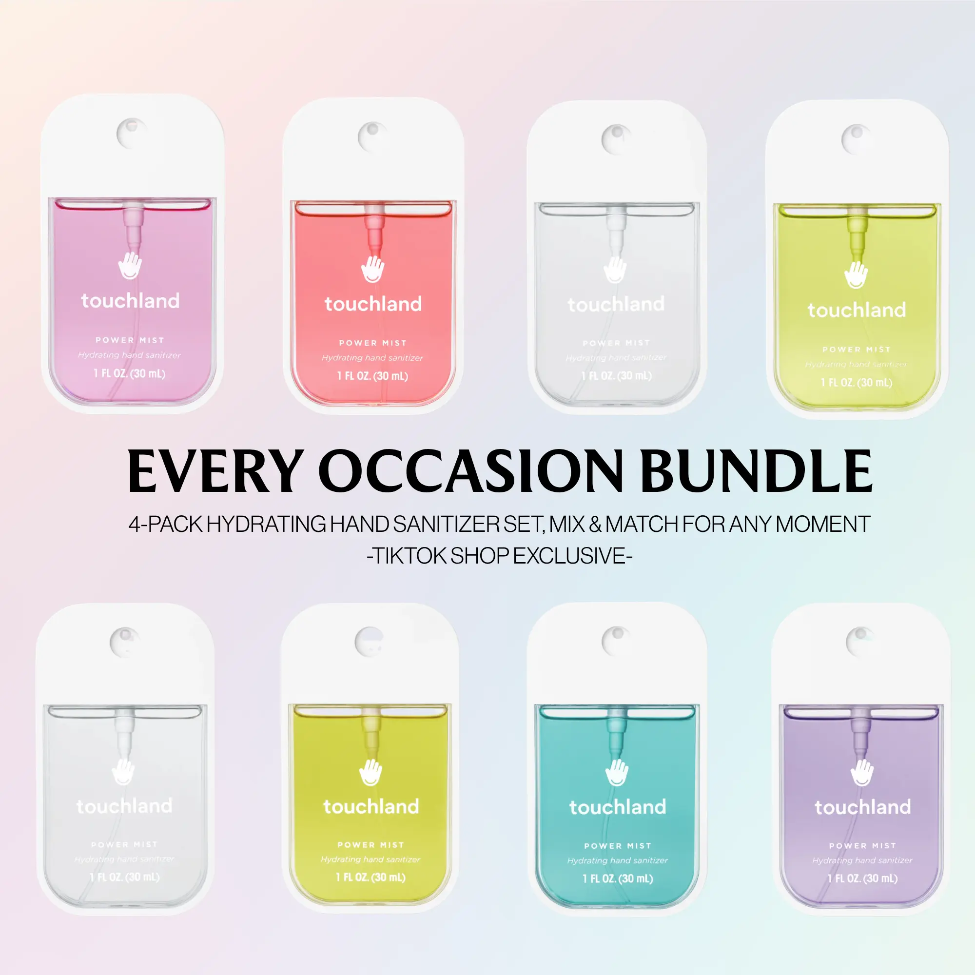 Touchland Every Occasion Bundle, 4-Pack Hydrating Hand Sanitizer Collection, Mix & Match for Any Moment Touchland Every Occasion Bundle, 4-Pack Hydrating Hand Sanitizer Collection, Mix & Match for Any Moment