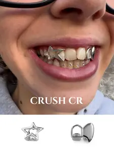 CRUSH CR 18K Gold Plated Star Single Tooth Cap Grillz Set for Men Women Hypoallergenic Removable, Perfect Birthday, Anniversary, Graduation Holiday Gift, Suitable for Hip Hop Enthusiasts, Y2K Lovers and Trendsetters, Premium Celestial Bling Dental Jewelry